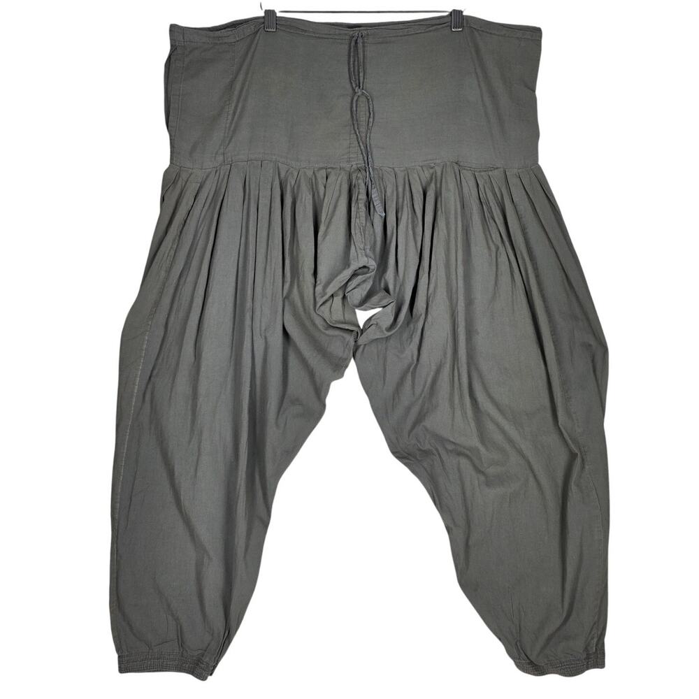 COLORWAYS HIGH‑WAIST LOOSE HAREM COTTON PANTS – WOMEN’S L – GRAY – BOHO STYLE